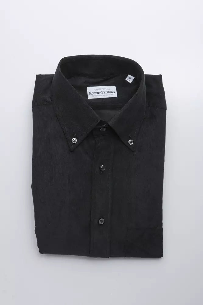 Elegante camisa de algodón negra con botones