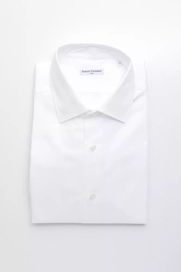 Camisa de cuello delgado de algodón blanco elegante