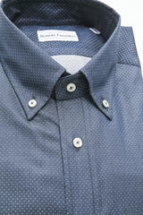 Elegant Blue Cotton Regular Fit Hemd