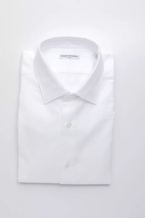 Elegante camisa de algodón de ajuste delgado blanco