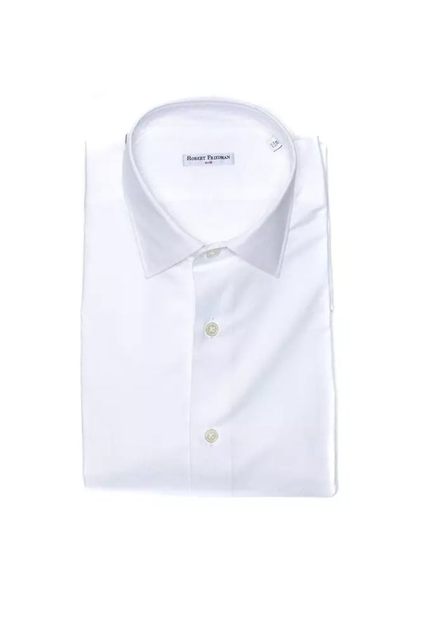 Elegante camisa delgada de algodón blanco para hombres