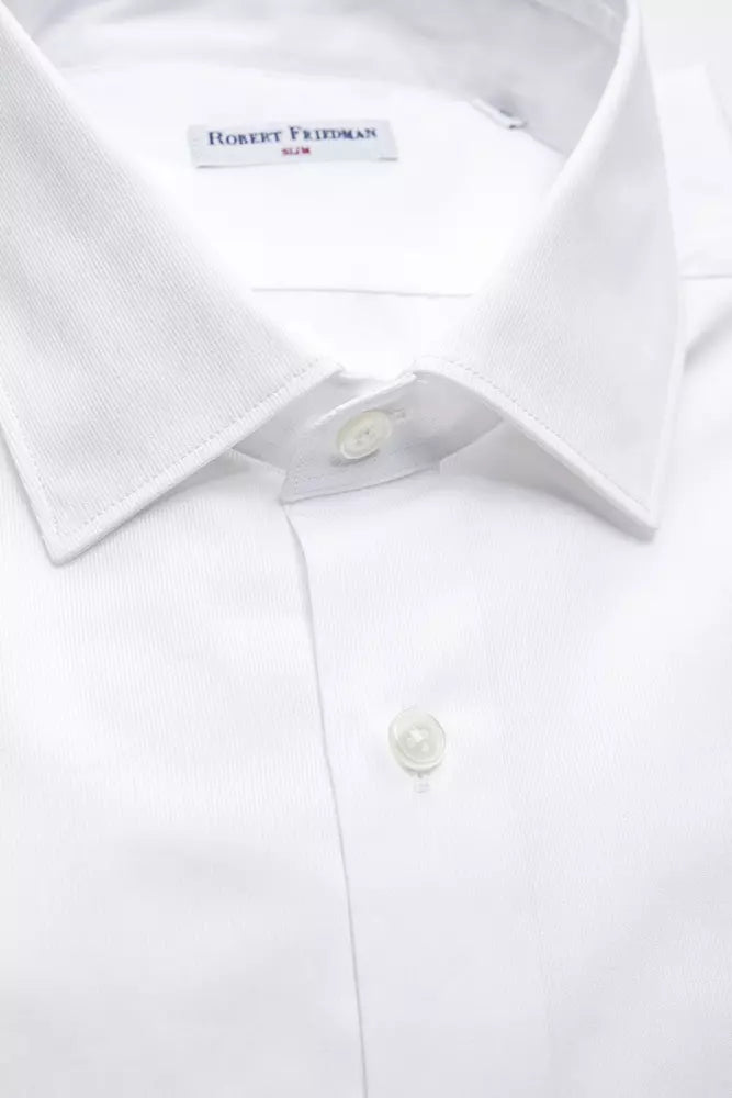 Camisa de cuello delgado de algodón blanco elegante