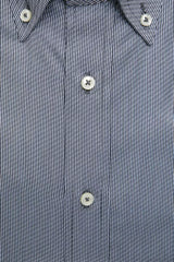 Elegante camicia a bottiglia di cotone blu