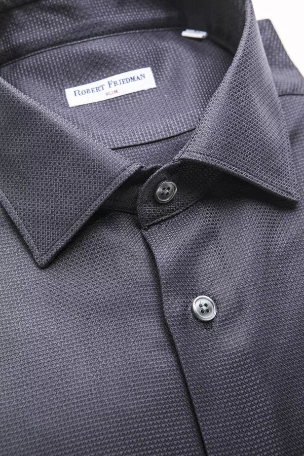 Elegante camicia blu da uomo del colletto medio sottile