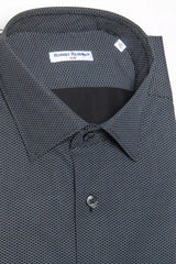 Camisa de cuello delgado de algodón negro elegante