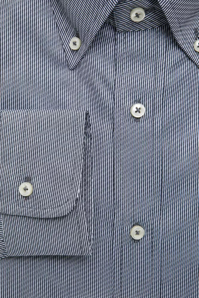 Elegante camicia a bottiglia di cotone blu