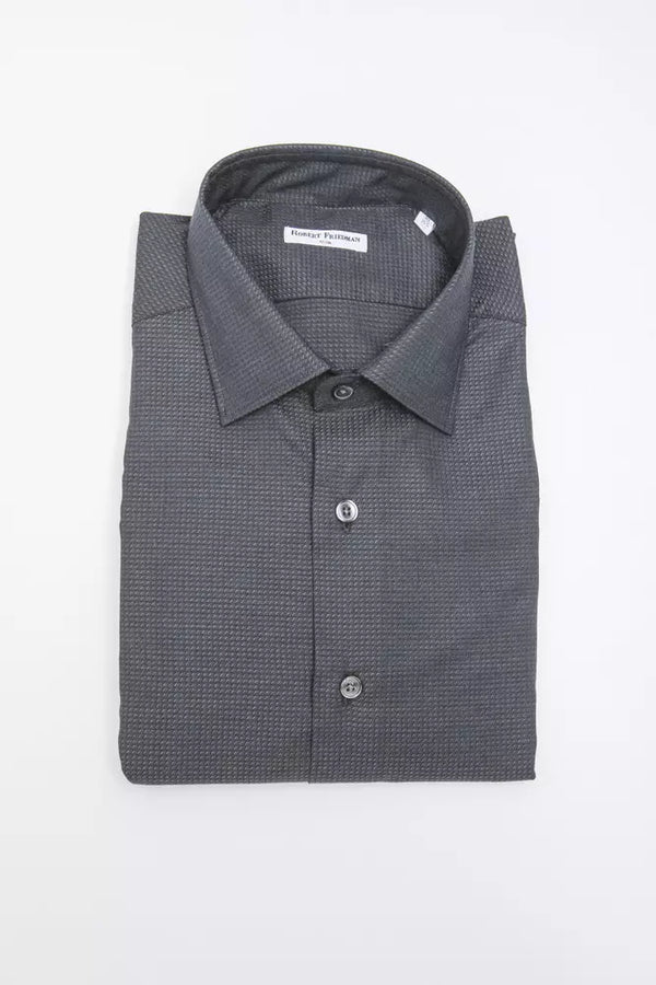 Sleek Black Cotton Blend Slim Collar Shirt