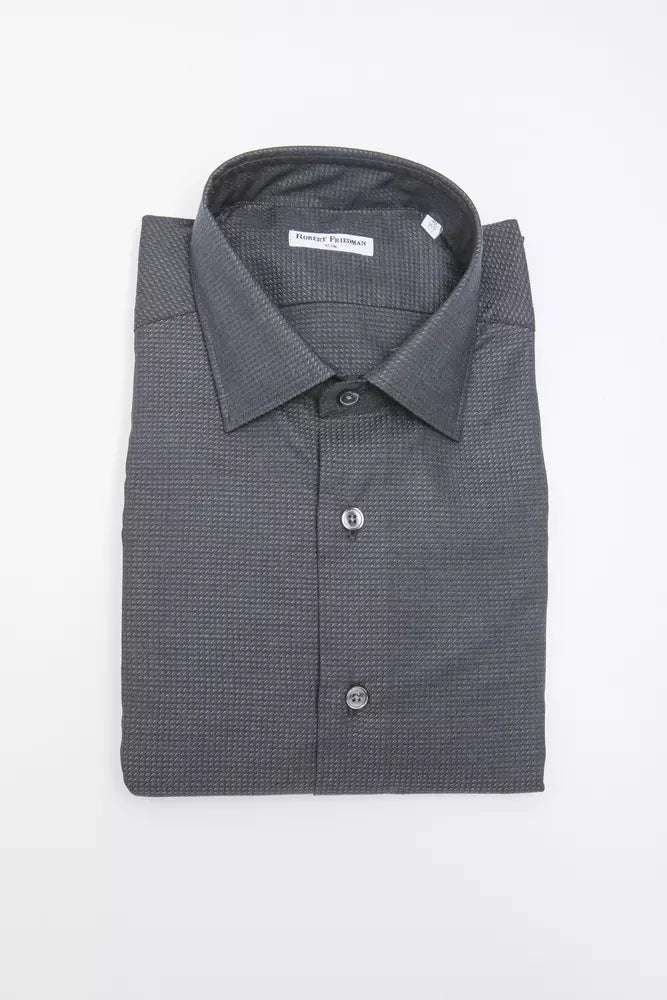 Elegante camisa de cuello delgado de mezcla de algodón negro