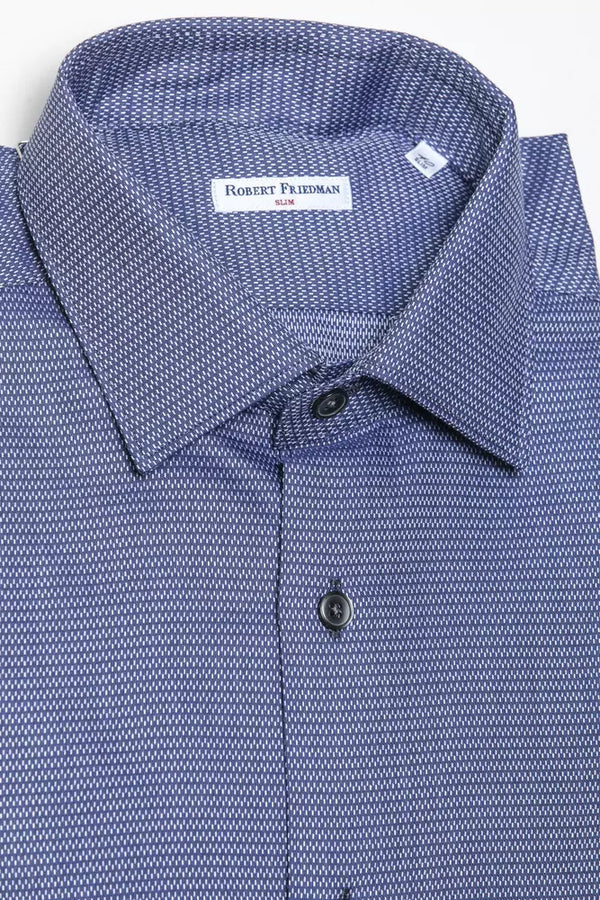 Camisa de cuello delgada de algodón azul elegante