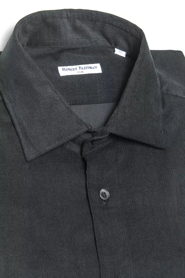 Camisa de cuello delgado de algodón negro elegante