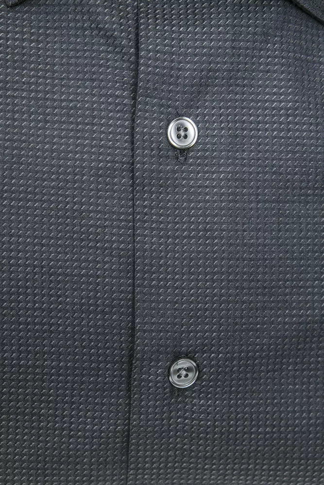 Elegante camisa de cuello delgado de mezcla de algodón negro