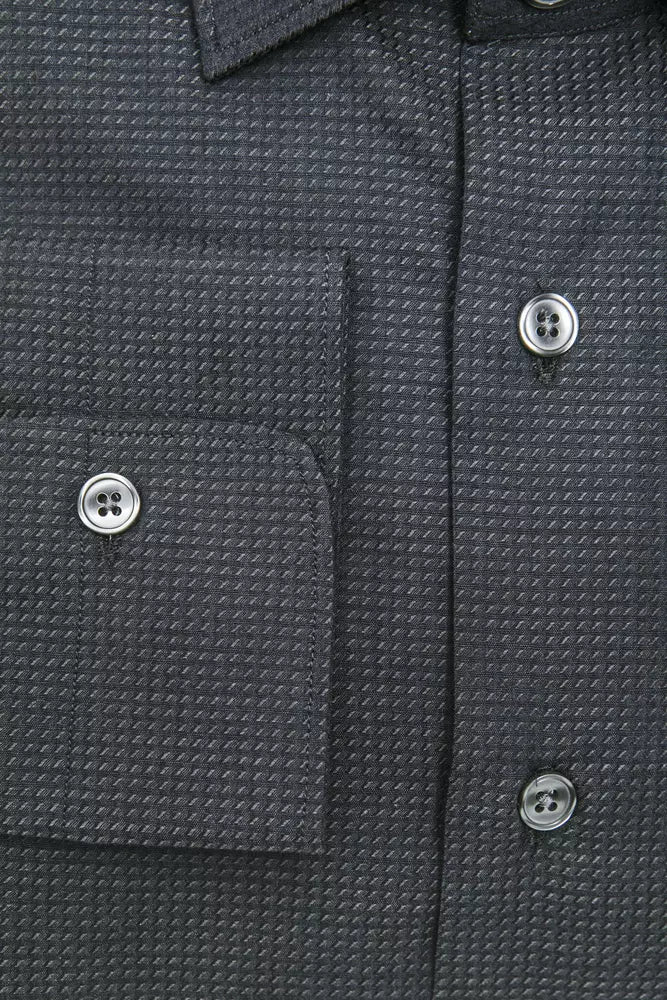 Elegante camisa de cuello delgado de mezcla de algodón negro