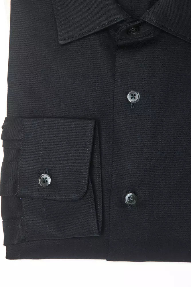 Elegante camicia da colletto in cotone nero