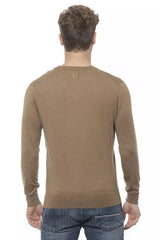 Elegante suéter de cachemira de cuello en V beige para hombres