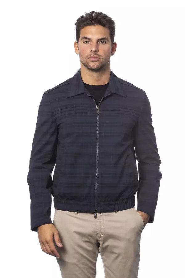 Elegante chaqueta de bombardero de lana azul