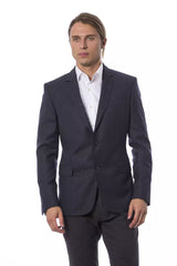 Elegante lana azul blazer de un solo pecho