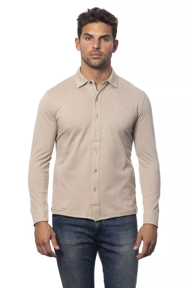 Elegante camicia di cotone beige in forma normale