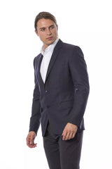 Elegante blazer a petto di lana blu