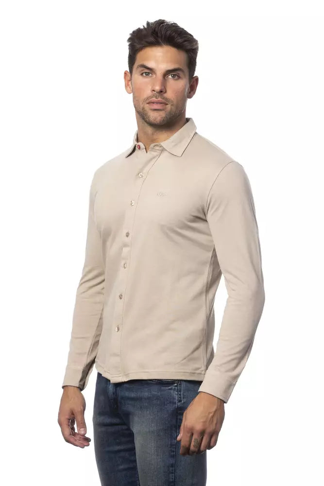 Elegante camicia di cotone beige in forma normale