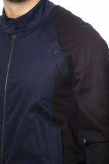 Blue Cotton Men Bomber Jacket