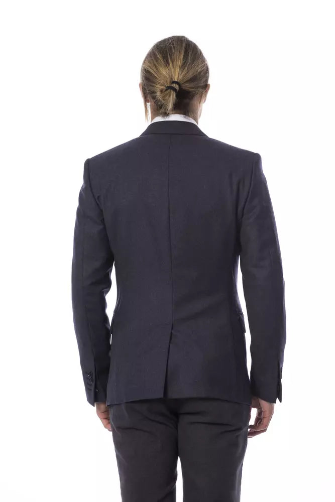 Elegante blazer a petto di lana blu