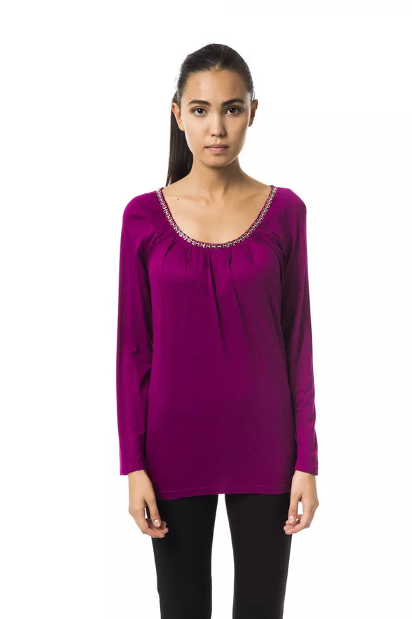 Chic Purple Long Sleeve Round Neck T -Shirt