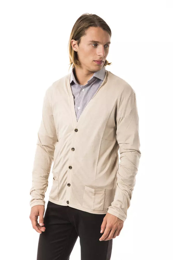 Beige Cashmere Misch -Strickjacke mit Taschen