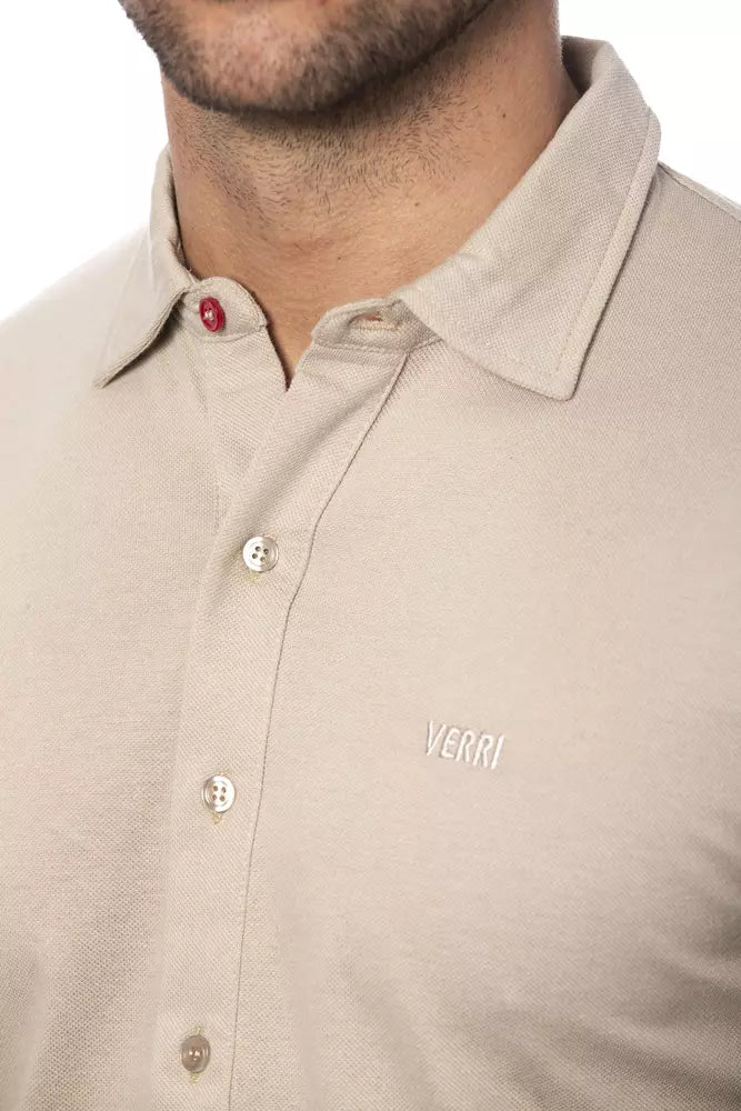 Beige Cotton Men Shirt