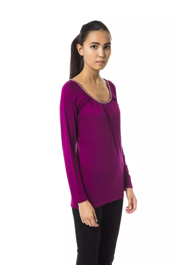 Chic Purple Long Sleeve Round Neck T -Shirt