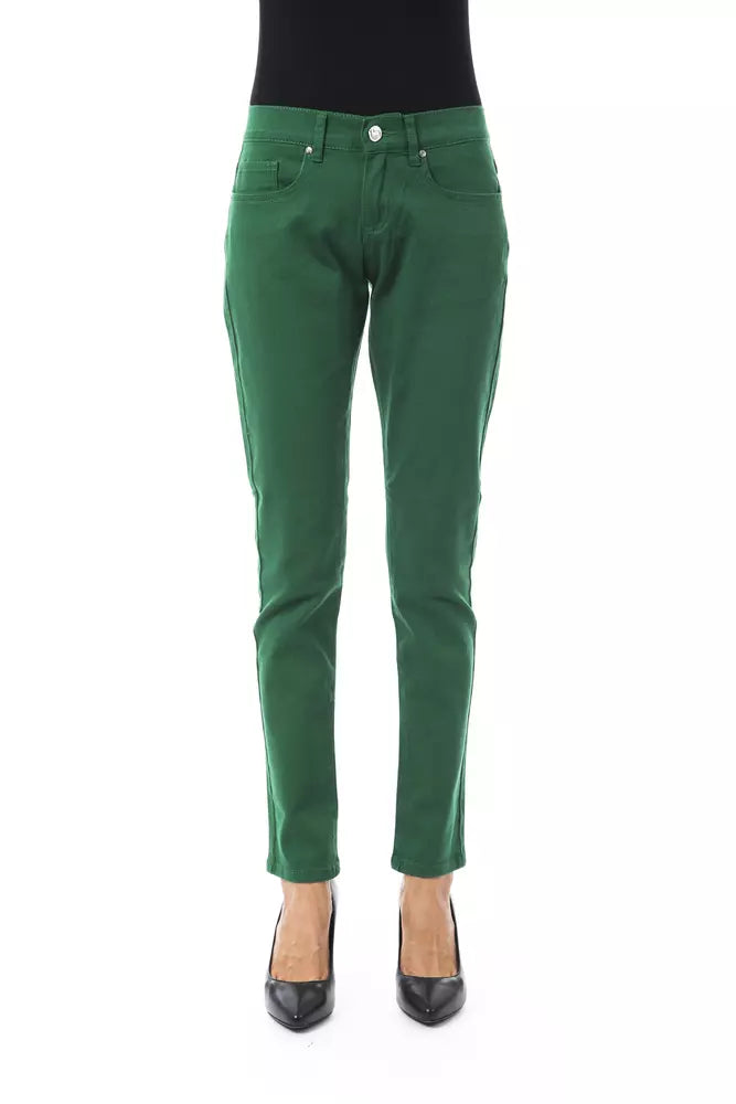 Pantaloni di cotone chic Green Slim Fit