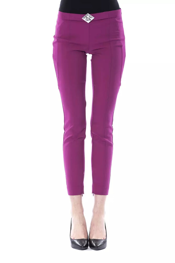 Eleganti pantaloni sottili viola con zip chic