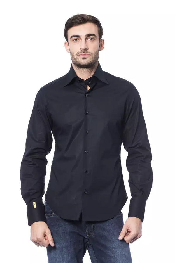 Elegante camicia blu monogramma per uomini