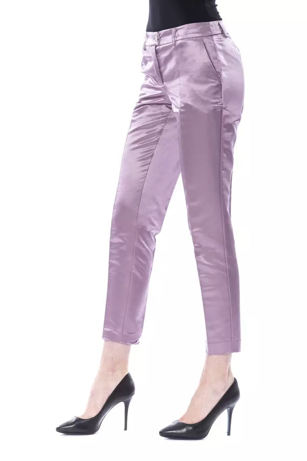 Eleganti pantaloni di miscela di seta di cotone viola