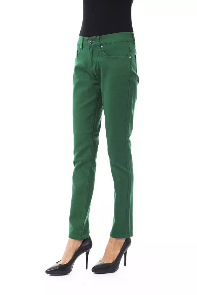 Pantalones de algodón de ajuste verde elegante y elegante