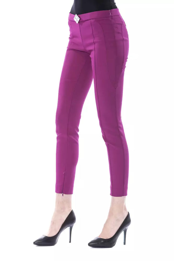 Eleganti pantaloni sottili viola con zip chic