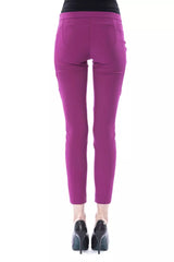 Eleganti pantaloni sottili viola con zip chic