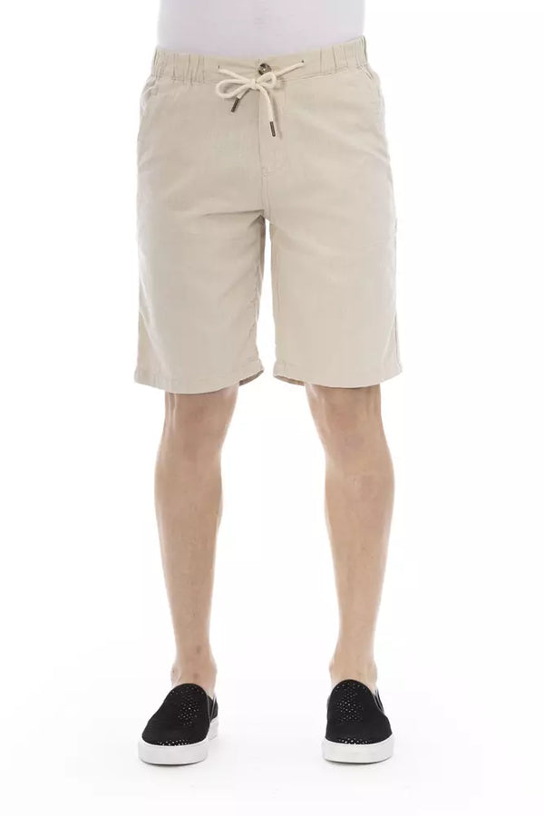 Beige Cotton Bermuda Shorts mit Kordelschließung