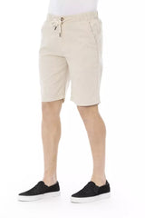 Beige Cotton Bermuda Shorts mit Kordelschließung