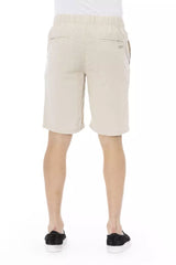 Pantaloncini di bermuda di cotone beige con chiusura corse