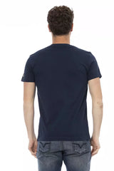 Chic Blue V-Neck Tee με κομψή μπροστινή εκτύπωση