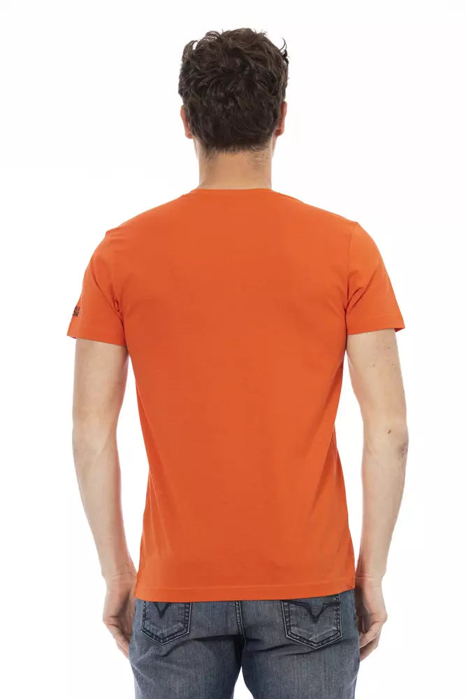 Ζωντανό κόκκινο V-neck tee με μπροστινή εκτύπωση