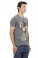 Gray Cotton Men V-Neck T-Shirt