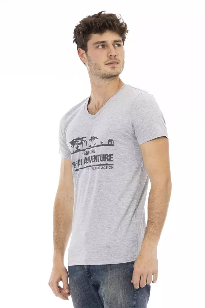 Chic v-neck tee με μπροστινή εκτύπωση σε γκρι