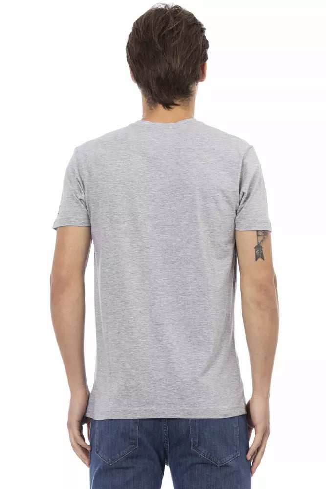 T-shirt en coton à col en V en gris élégant