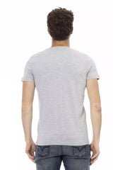 Chic V-Ausck-T-Shirt mit Frontdruck in Grau