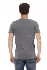 Chic V-Neck Gray Tee με εντυπωσιακή μπροστινή εκτύπωση