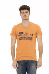 Orange V-Ausschnitt-T-Shirt mit vorderer Druck