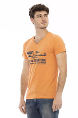 Orange V-Ausschnitt-T-Shirt mit vorderer Druck