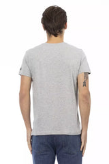 T-shirt à col en V gris chic avec imprimé avant élégant