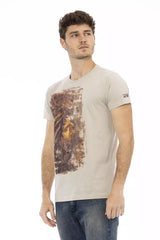 Elegant Beige Kurzarm rundes Hals -T -Shirt